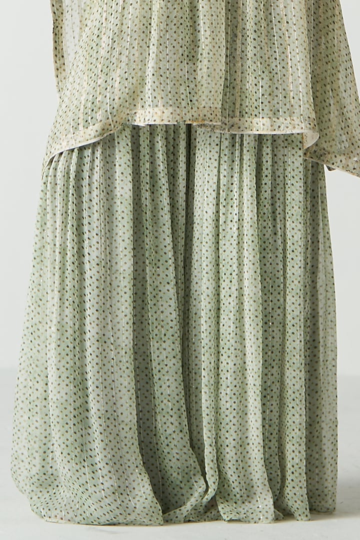 Green Organza & Lurex Screen Printed Gharara Set by Studio Bagechaa at Pernia's Pop Up Shop