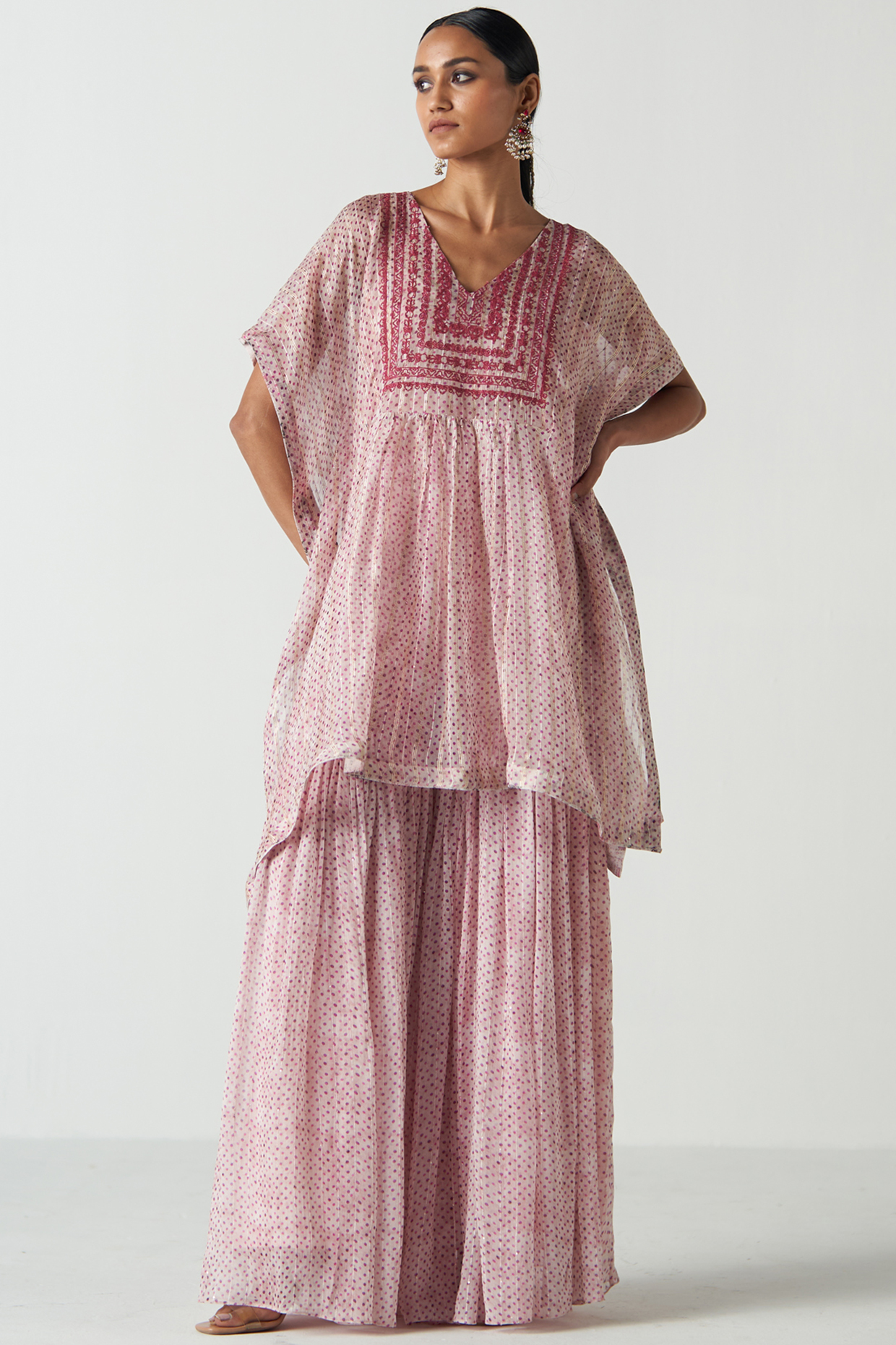 Purple Organza & Lurex Screen Printed Gharara Set by Studio Bagechaa at Pernia's Pop Up Shop