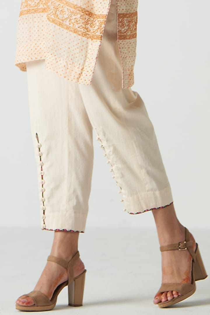 Orange Organza & Chanderi Screen Printed Short Kurta Set by Studio Bagechaa at Pernia's Pop Up Shop