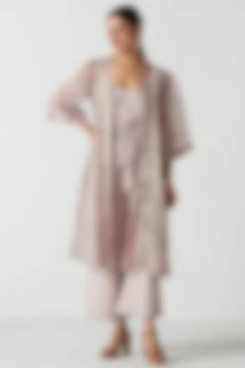 Purple Organza & Chanderi Screen Printed Cape Set by Studio Bagechaa at Pernia's Pop Up Shop