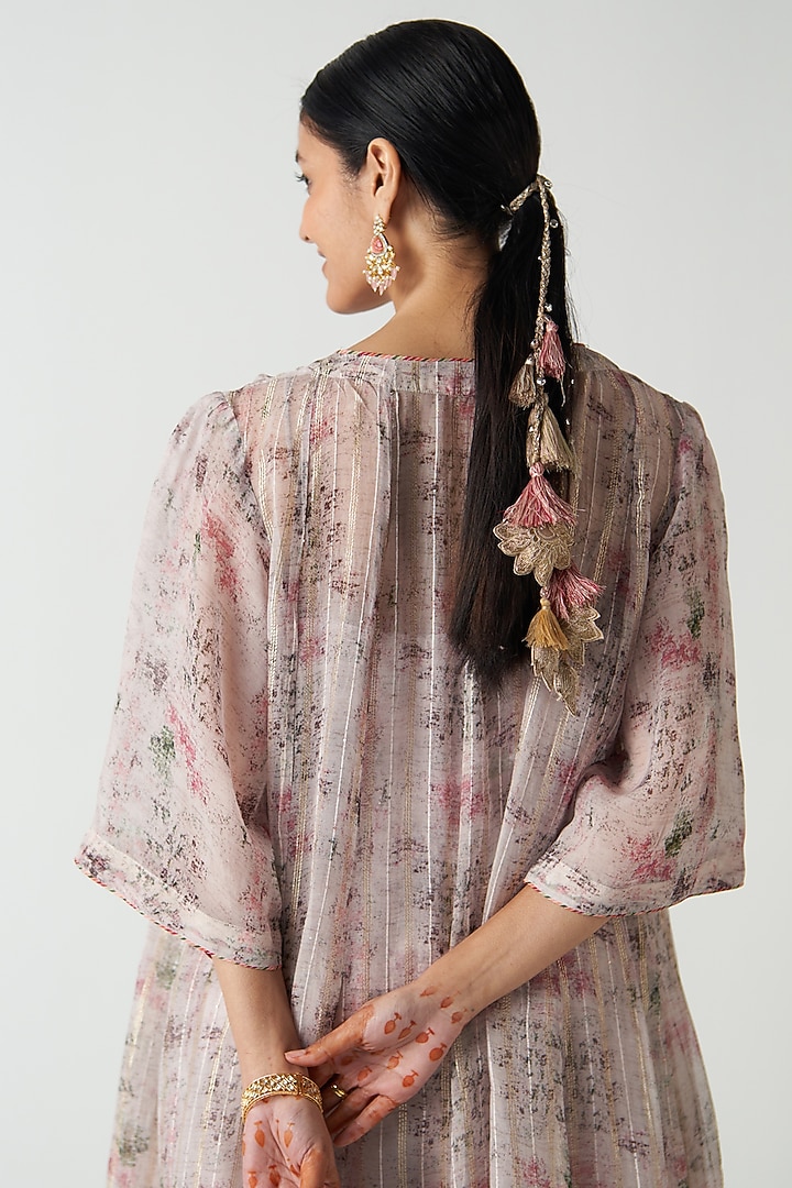 Purple Organza & Chanderi Screen Printed Cape Set by Studio Bagechaa at Pernia's Pop Up Shop