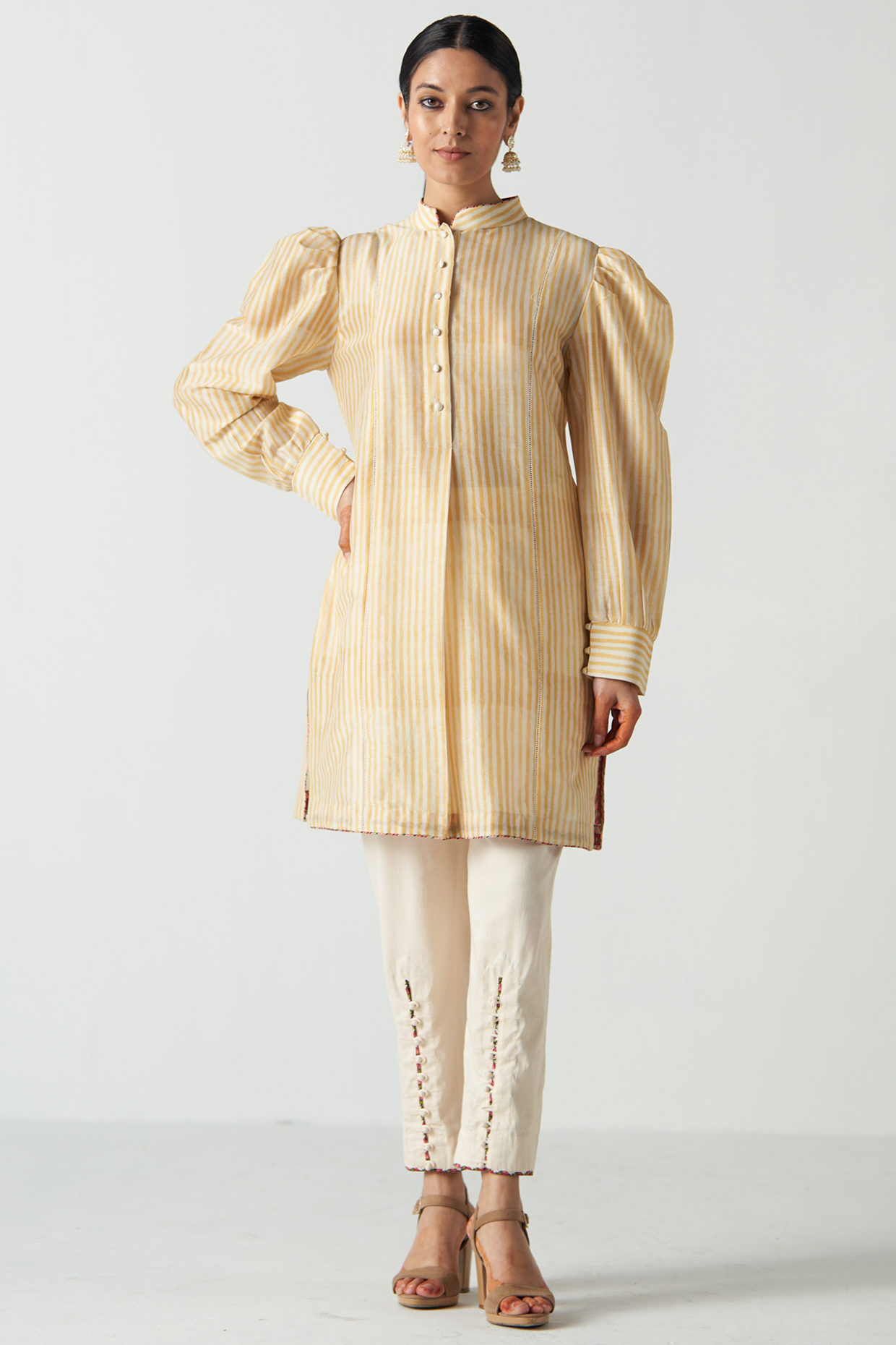 Yellow Chanderi Screen Printed Kurta Set by Studio Bagechaa at Pernia's Pop Up Shop