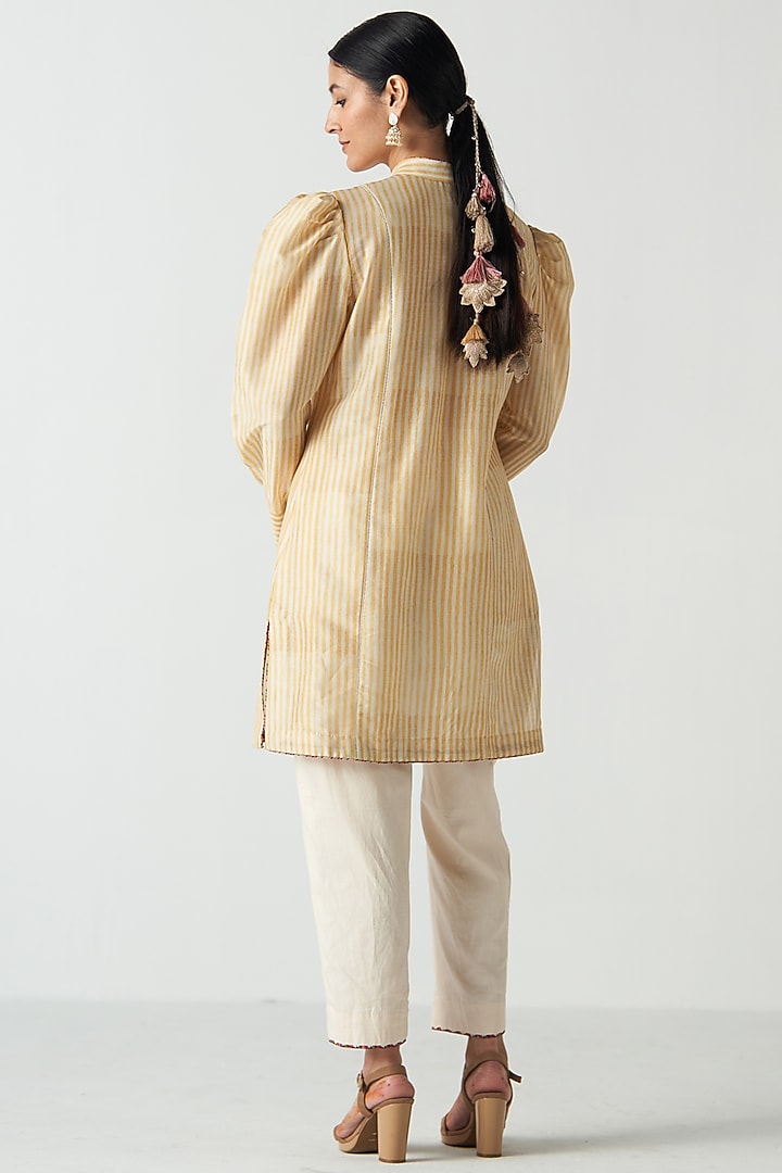 Yellow Chanderi Screen Printed Kurta Set by Studio Bagechaa at Pernia's Pop Up Shop