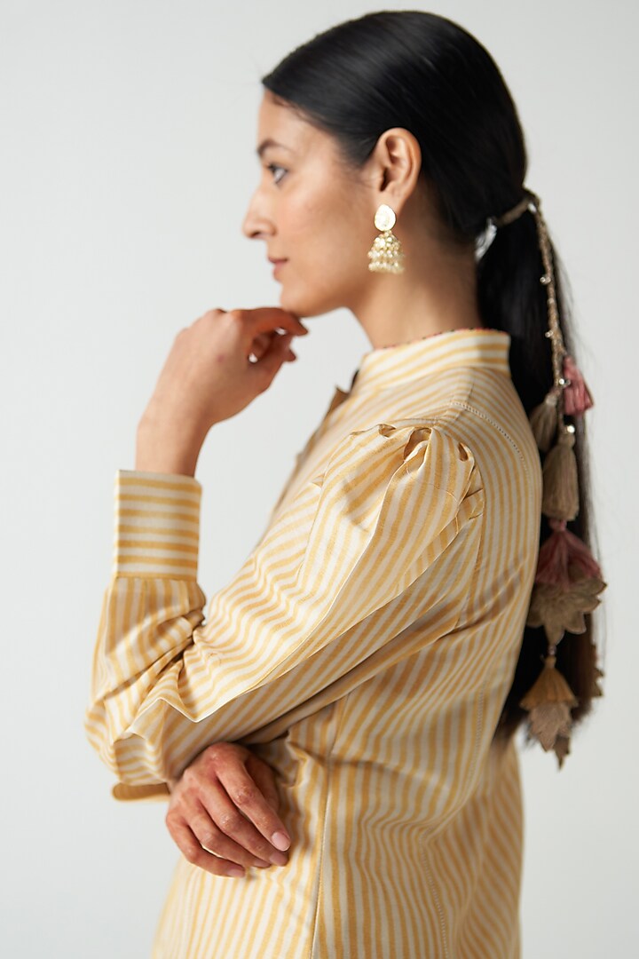 Yellow Chanderi Screen Printed Kurta Set by Studio Bagechaa at Pernia's Pop Up Shop