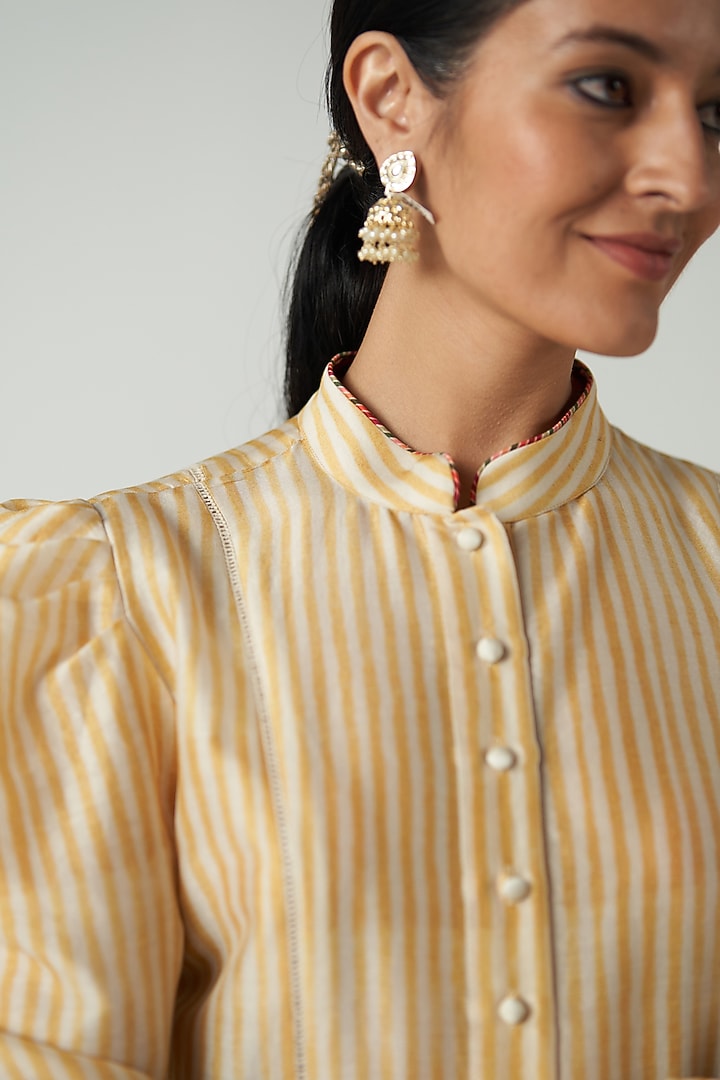 Yellow Chanderi Screen Printed Kurta Set by Studio Bagechaa at Pernia's Pop Up Shop