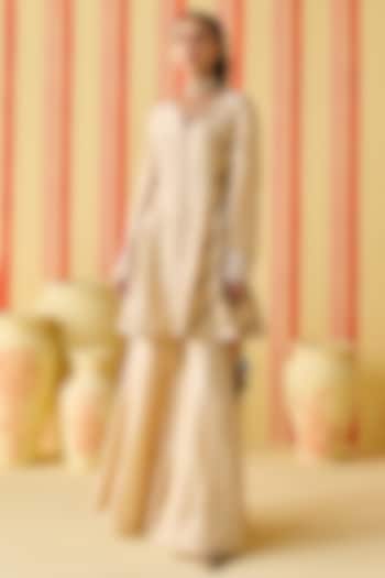Beige Dola Silk Party Wear Sharara Set by Studio Bagechaa at Pernia's Pop Up Shop