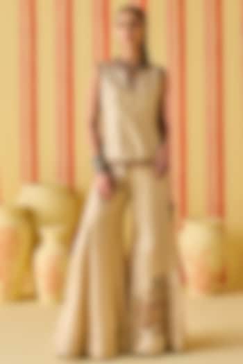 Beige Dola Silk Zardosi Work Party Wear Sharara Set by Studio Bagechaa at Pernia's Pop Up Shop