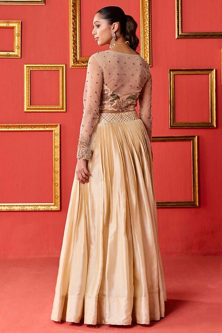 Beige Dola Silk Zardosi Work Wedding Lehenga Set by Studio Bagechaa at Pernia's Pop Up Shop
