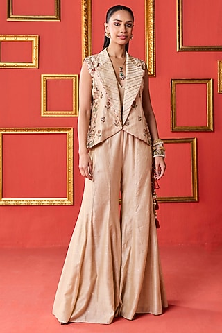 Beige Chanderi Sharara Set by Studio Bagechaa