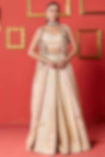 Beige Dola & Organza Skirt Set by Studio Bagechaa at Pernia's Pop Up Shop