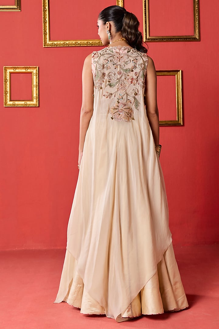 Beige Dola & Organza Skirt Set by Studio Bagechaa at Pernia's Pop Up Shop