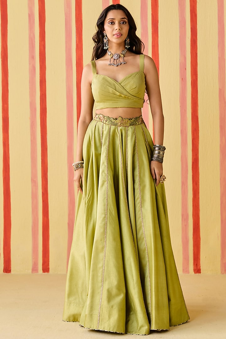 Green Dola & Organza Skirt Set by Studio Bagechaa at Pernia's Pop Up Shop