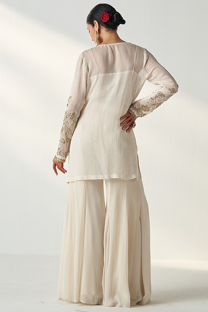 Ivory Georgette Party Wear Sharara Set by Studio Bagechaa at Pernia's Pop Up Shop
