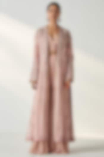 Blush Pink Georgette Hand Embroidered Cape Set by Studio Bagechaa at Pernia's Pop Up Shop