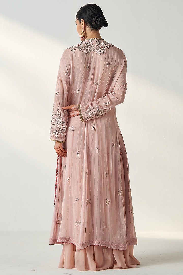 Blush Pink Georgette Hand Embroidered Cape Set by Studio Bagechaa at Pernia's Pop Up Shop