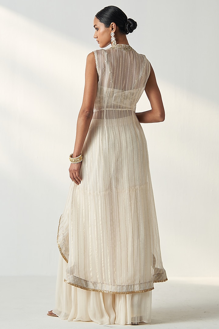 Ivory Georgette Gharara Set by Studio Bagechaa at Pernia's Pop Up Shop