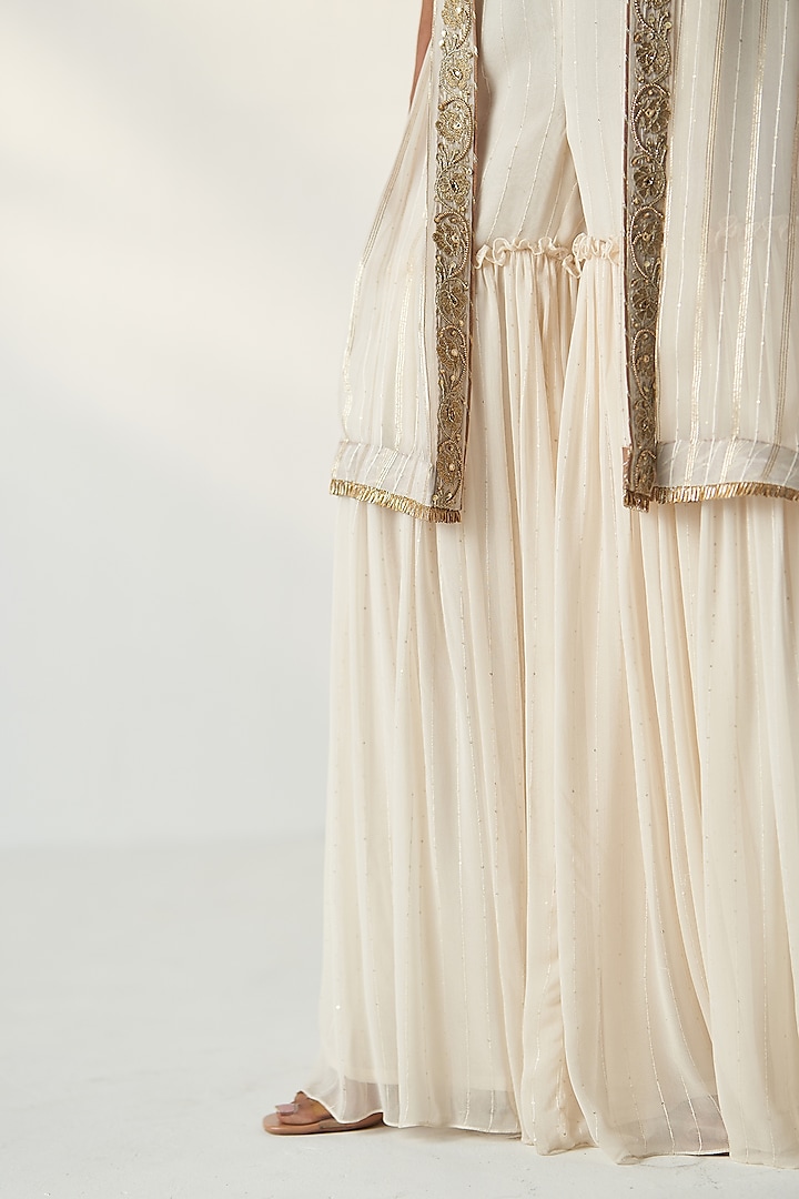 Ivory Georgette Gharara Set by Studio Bagechaa at Pernia's Pop Up Shop