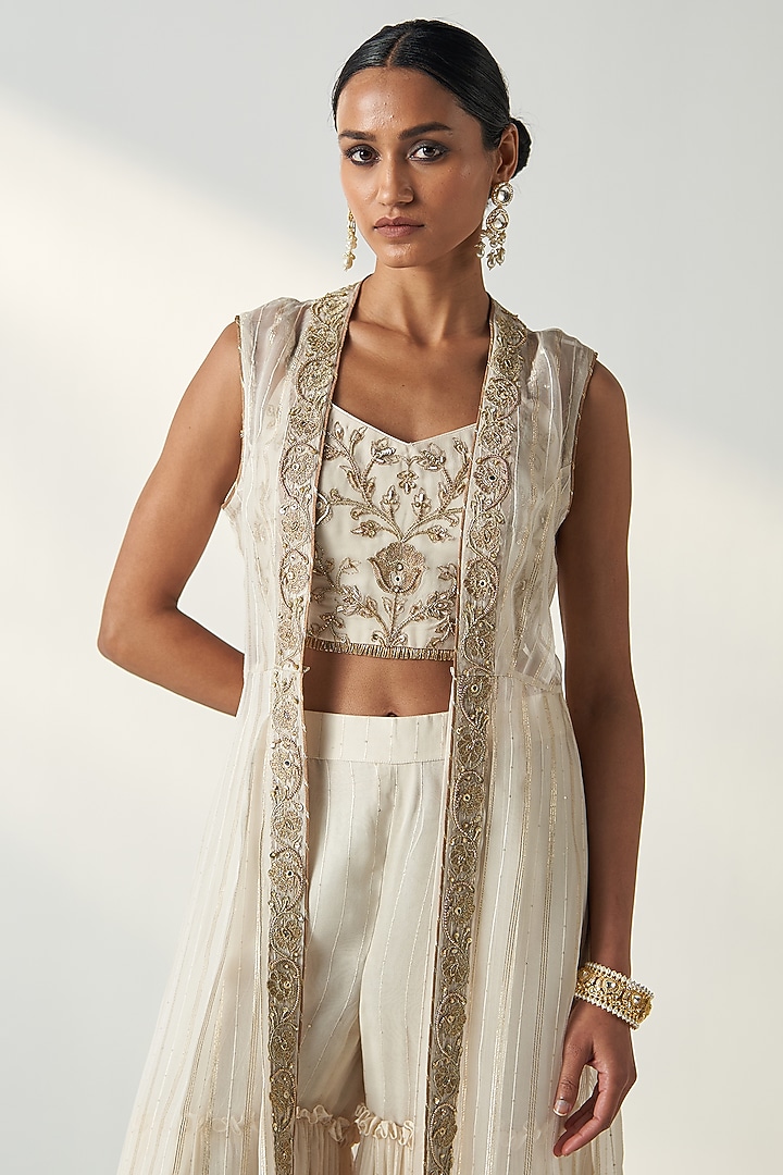 Ivory Georgette Gharara Set by Studio Bagechaa at Pernia's Pop Up Shop