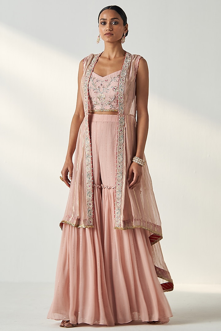 Blush Pink Georgette Gharara Set by Studio Bagechaa at Pernia's Pop Up Shop