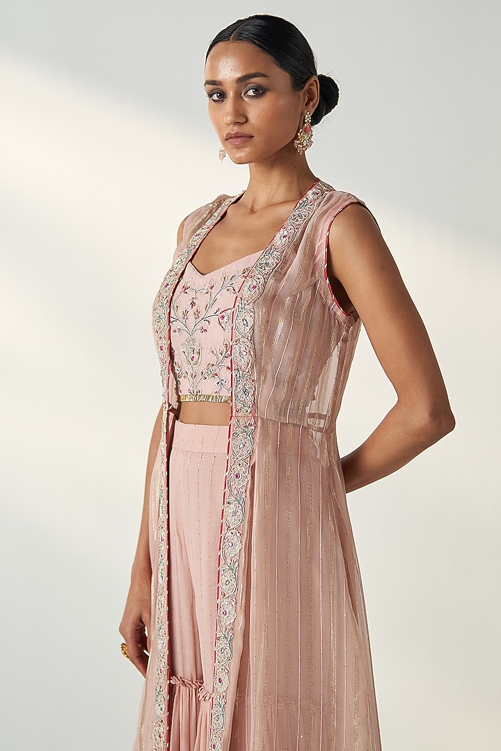 Blush Pink Georgette Gharara Set by Studio Bagechaa at Pernia's Pop Up Shop
