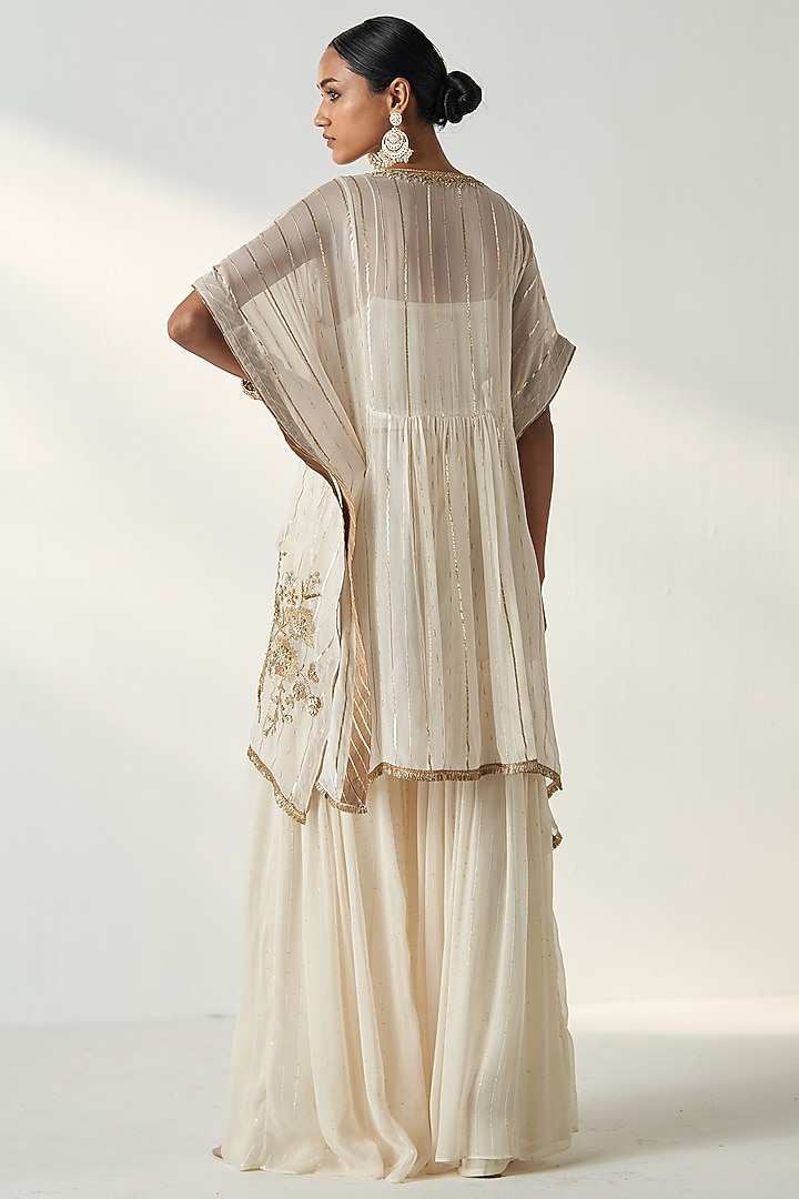 Ivory Georgette Gharara Set by Studio Bagechaa at Pernia's Pop Up Shop