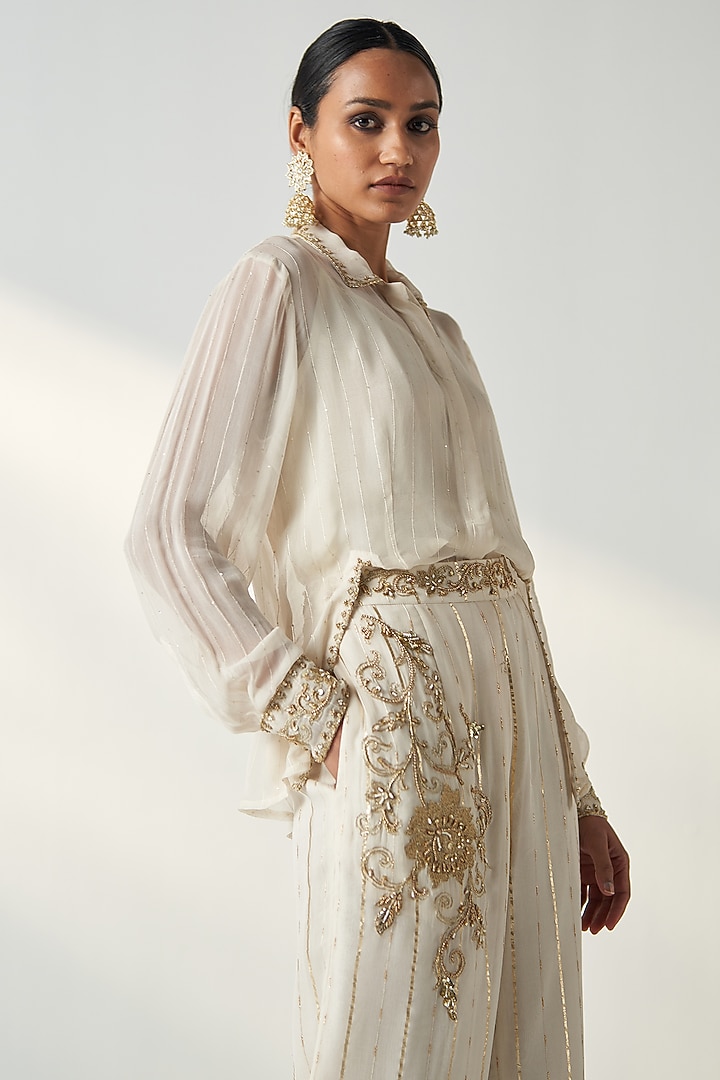 Ivory Georgette Co-Ord Set by Studio Bagechaa at Pernia's Pop Up Shop