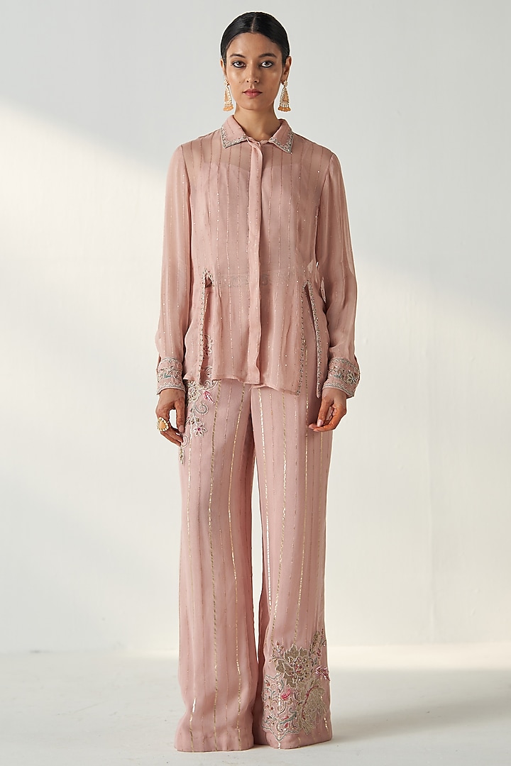 Blush Pink Georgette & Silk Co-Ord Set by Studio Bagechaa at Pernia's Pop Up Shop