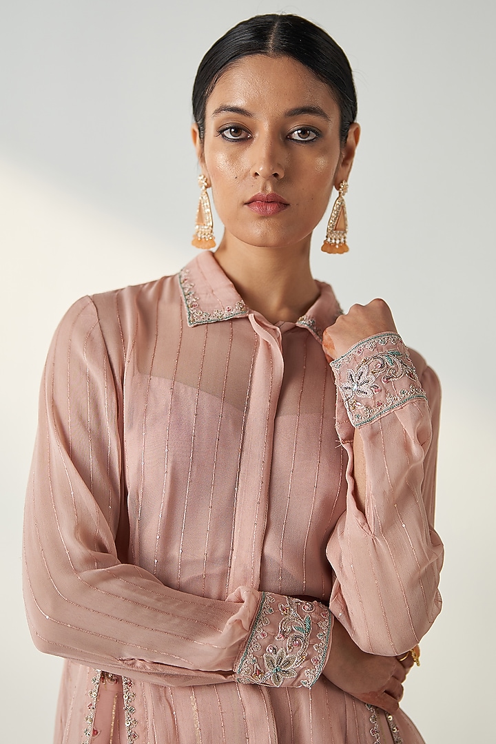 Blush Pink Georgette & Silk Co-Ord Set by Studio Bagechaa at Pernia's Pop Up Shop