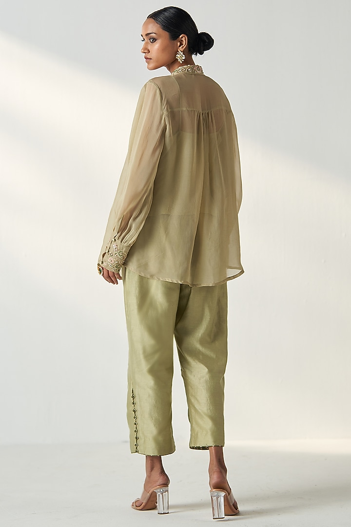 Green Organza Co-Ord Set by Studio Bagechaa at Pernia's Pop Up Shop