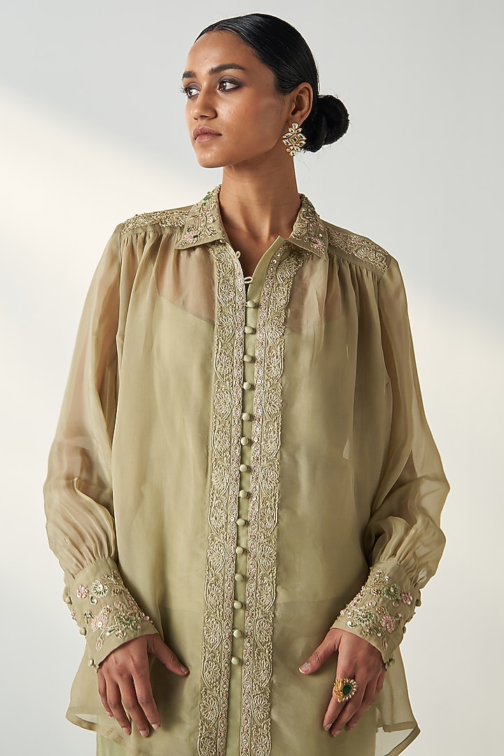 Green Organza Co-Ord Set by Studio Bagechaa at Pernia's Pop Up Shop