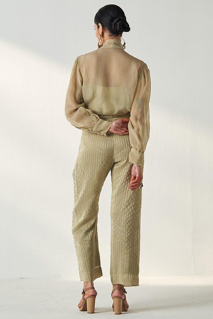 Green Organza & Chanderi Co-Ord Set by Studio Bagechaa at Pernia's Pop Up Shop