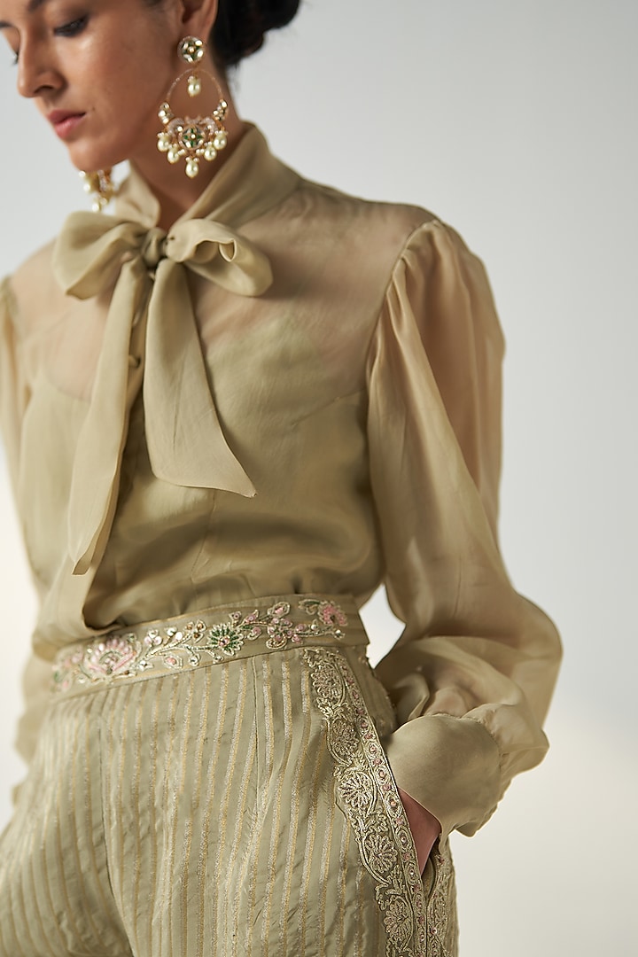 Green Organza & Chanderi Co-Ord Set by Studio Bagechaa at Pernia's Pop Up Shop