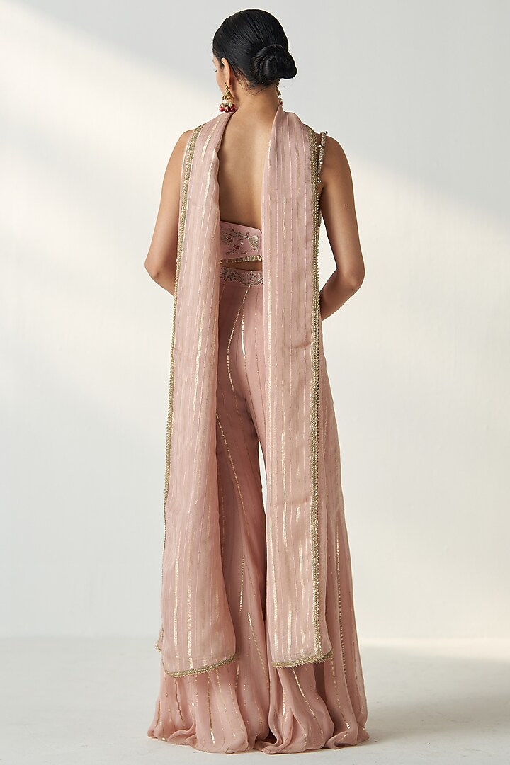 Blush Pink Georgette Party Wear Sharara Set by Studio Bagechaa at Pernia's Pop Up Shop