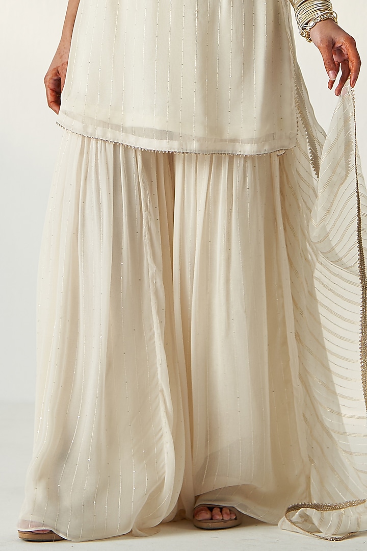 Ivory Georgette Party Wear Sharara Set by Studio Bagechaa at Pernia's Pop Up Shop