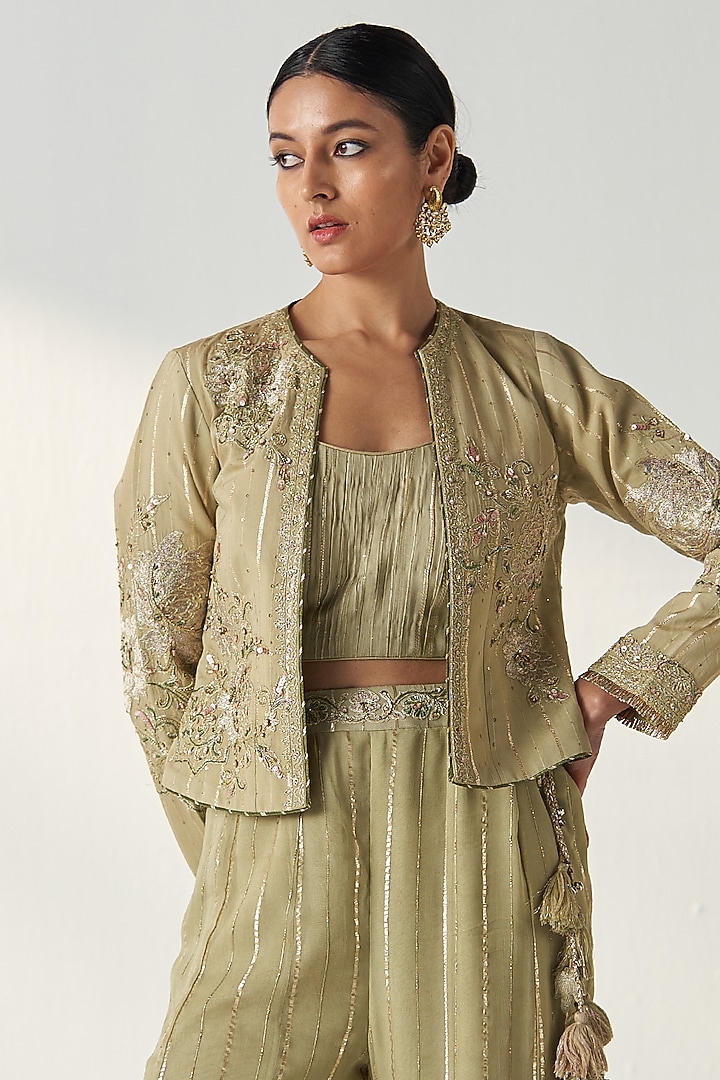 Green Georgette Party Wear Sharara Set by Studio Bagechaa at Pernia's Pop Up Shop