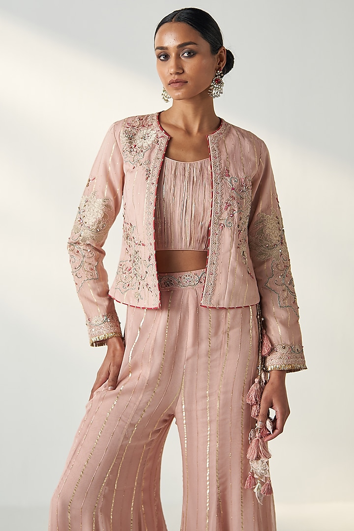 Blush Pink Georgette Party Wear Sharara Set by Studio Bagechaa at Pernia's Pop Up Shop