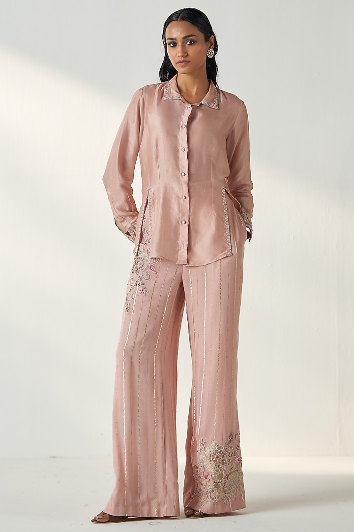 Blush Pink Dola Silk Co-Ord Set by Studio Bagechaa at Pernia's Pop Up Shop