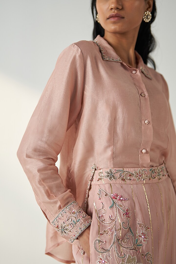 Blush Pink Dola Silk Co-Ord Set by Studio Bagechaa at Pernia's Pop Up Shop