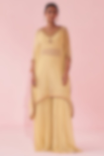 Yellow Organza Zari Hand Embroidered Kaftan Set by Studio Bagechaa at Pernia's Pop Up Shop