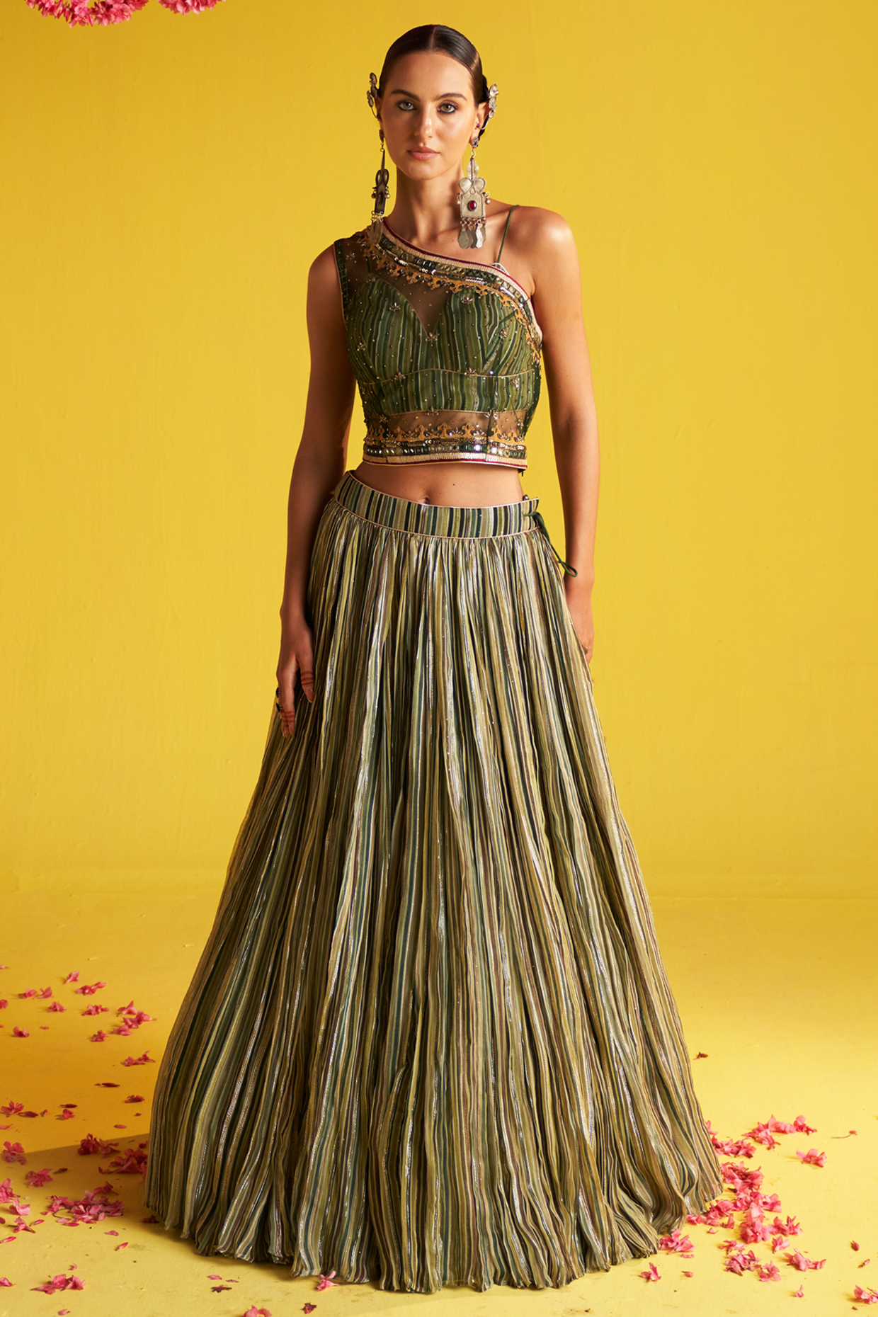 Multi-Colored Organza Printed Wedding Lehenga Set by Studio Bagechaa at Pernia's Pop Up Shop