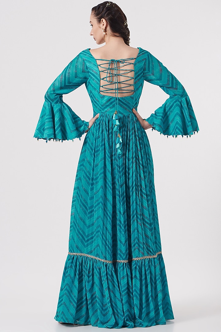 Turquoise Blue Embroidered Party Wear Anarkali Set by Studio Bagechaa at Pernia's Pop Up Shop