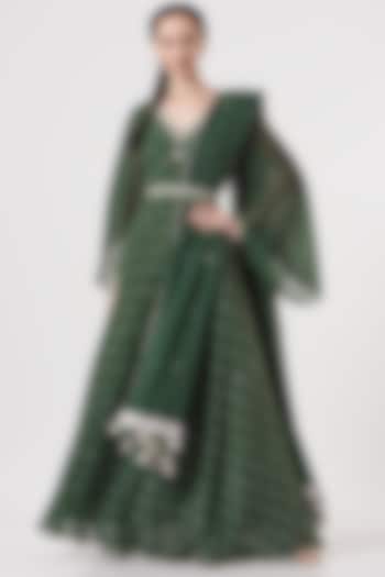 Leafy Green Digital Printed Anarkali Set by Studio Bagechaa