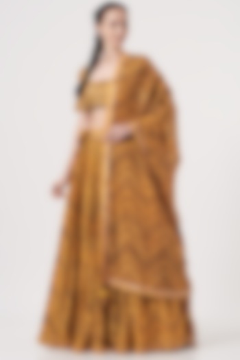 Mustard Printed Wedding Lehenga Set by Studio Bagechaa at Pernia's Pop Up Shop