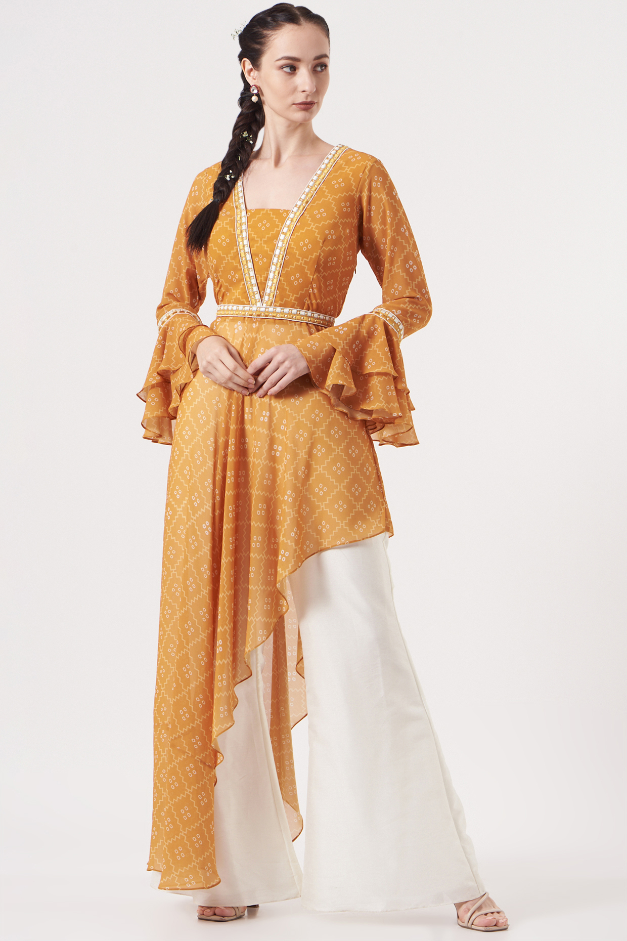 Mustard Yellow Printed Kurta Set by Studio Bagechaa at Pernia's Pop Up Shop