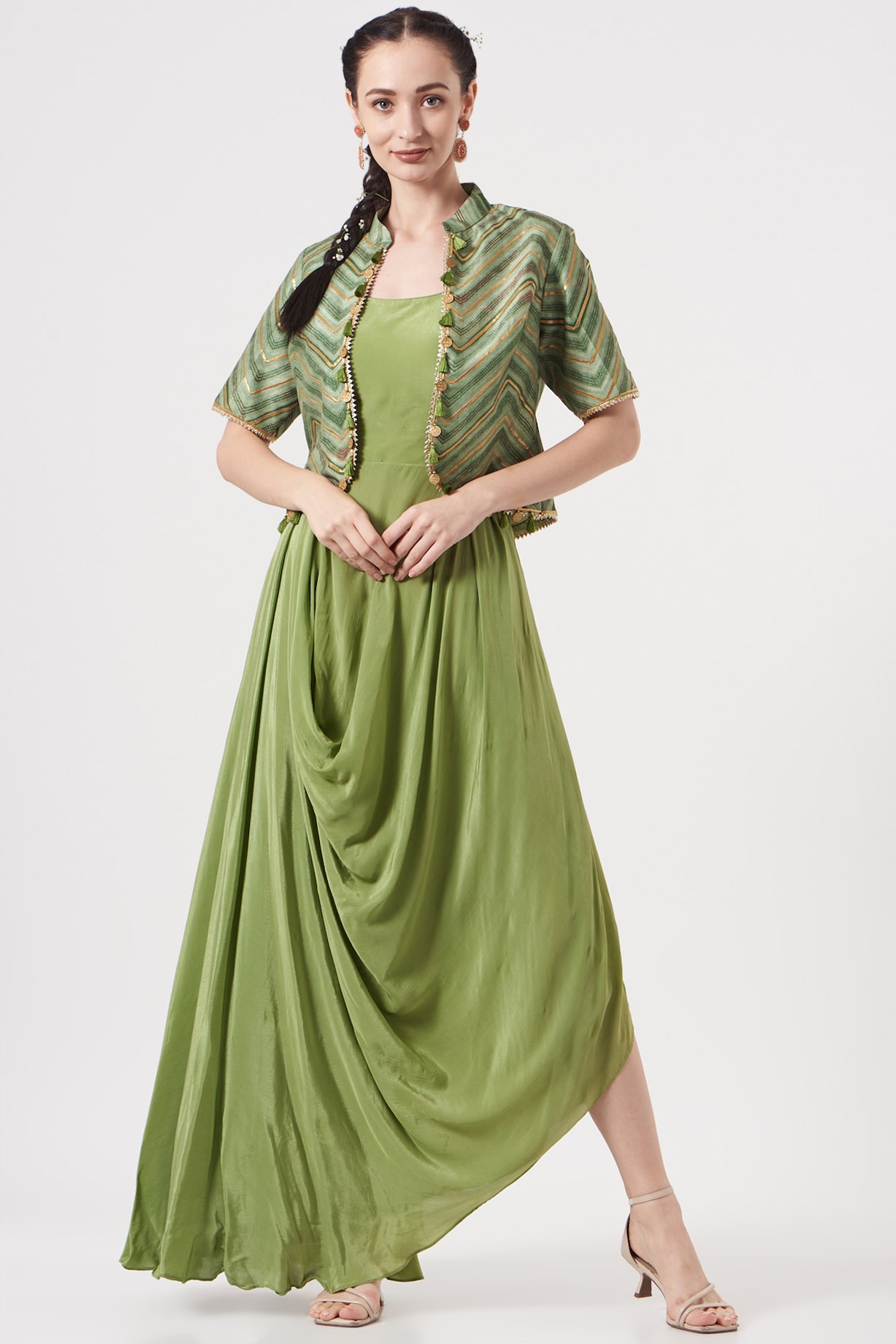 Olive Green Georgette Jacket Dress by Studio Bagechaa at Pernia's Pop Up  Shop 2026