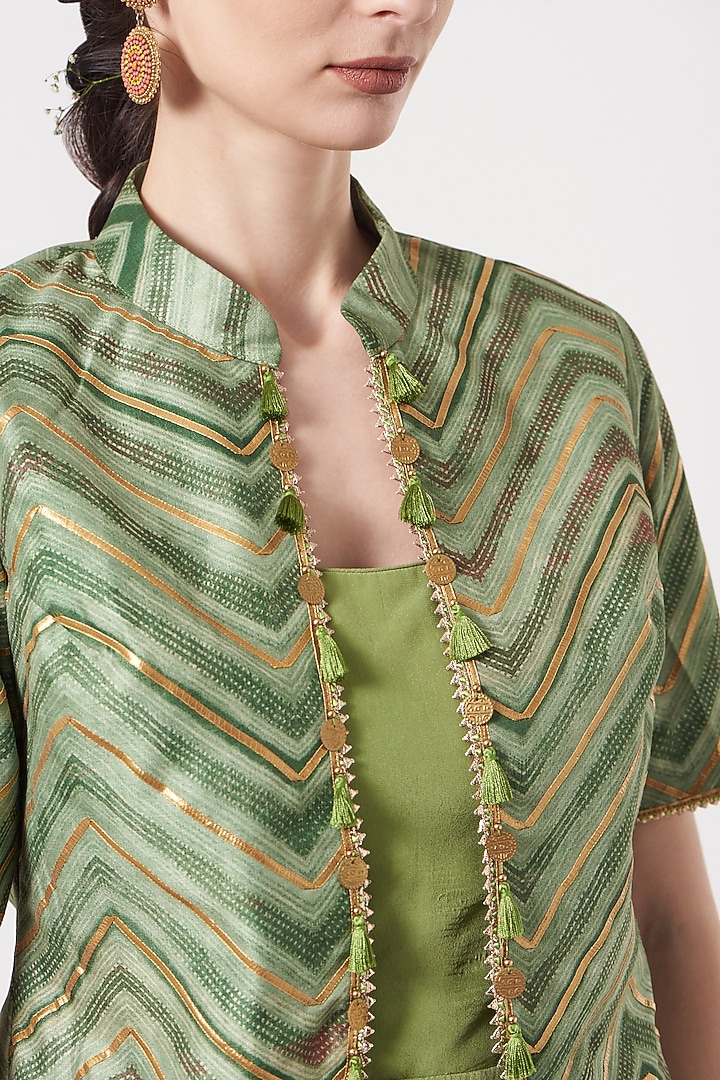 Olive Green Georgette Jacket Summer Dress by Studio Bagechaa at Pernia's Pop Up Shop