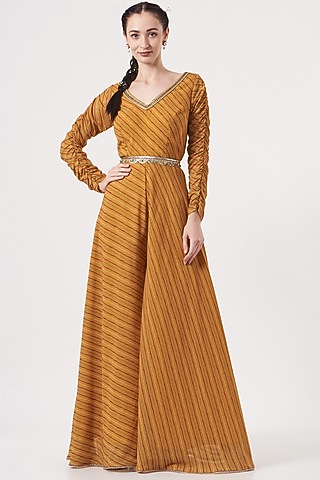 Mustard Yellow Embellished Jumpsuit by Studio Bagechaa
