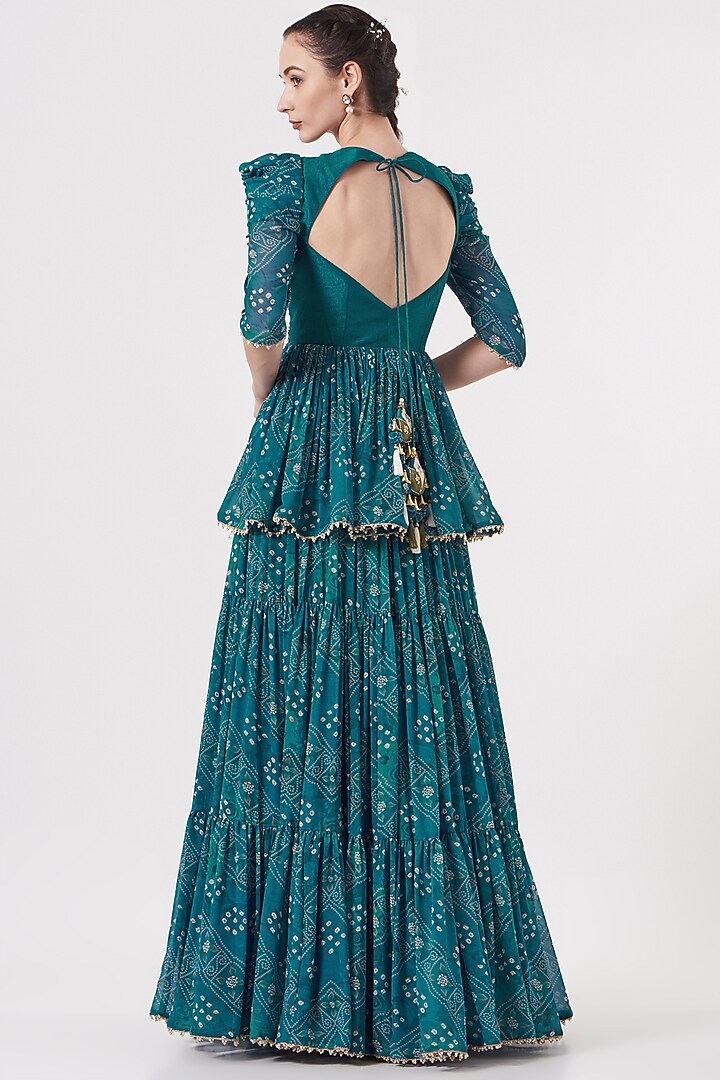 Teal Blue Printed Wedding Lehenga Set by Studio Bagechaa at Pernia's Pop Up Shop