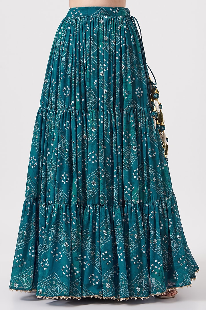 Teal Blue Printed Wedding Lehenga Set by Studio Bagechaa at Pernia's Pop Up Shop