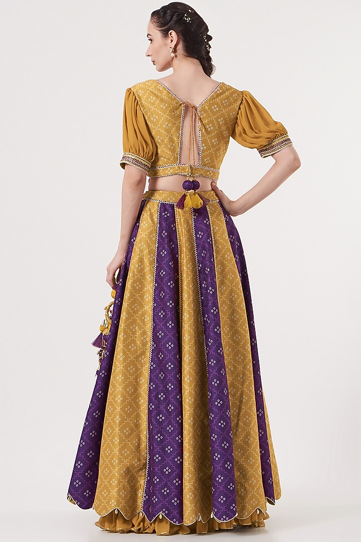 Mustard & Purple Embroidered Wedding Lehenga Set by Studio Bagechaa at Pernia's Pop Up Shop